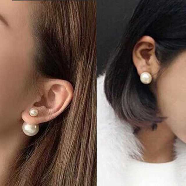 ダブルパールバックキャッチピアス (1ペア/両耳用) 人気 ファッションピアス メンズ レディース 女性 彼女 母の日 シンプル 真珠 パール|au PAY マーケット