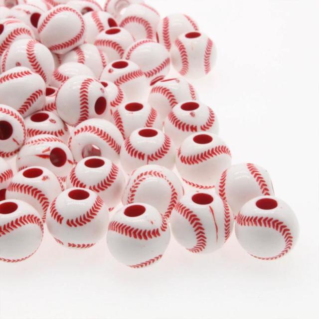 穴開き 4mm用] 12mmベースボールアクリルビーズ/5個セット 野球 硬球