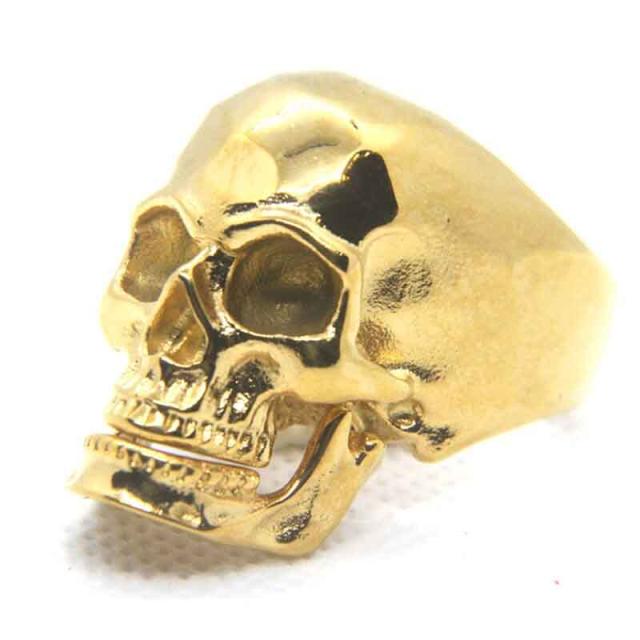 顎が動くスカルステンレスリング/ゴールド（LRC079） サイズ/31号 金色 髑髏 ドクロ ガイコツ 骸骨 がい骨 オモシロい 面白い おもしろ 人気 指輪 サージカルステンレス316L メンズ レディース ペアリング プレゼント 人気 銀色 シルバー サプライズ ギフト あご 口が動くの通販は 5,500円