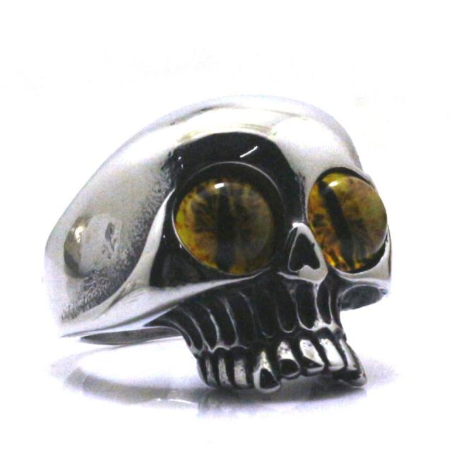 イエローアイスカルステンレスリング（LRC099）サイズ/29号 ドクロ ガイコツ 骸骨 髑髏 がい骨 スケルトン 眼 黄色 面白い おもしろい 目 不気味 猫 ネコ 指輪 サージカルステンレス316L メンズ レディース ペアリング プレゼント ギフト 顎なし スネーク 蛇 ヘビ スネイクの通販は 5,500円