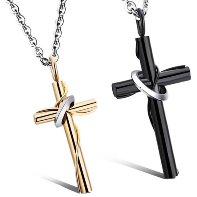 ペアルック用 プレゼント] ロータスリングクロスネックレス ペアセット  