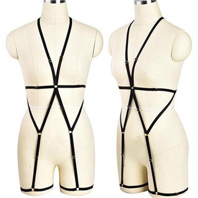 ボンデージ風 ブラックボディーハーネス (セクシーポールダンサー) スレイブベルト ガーターベルト ネックレス 首飾り ウエスト 全身タイツ レディース 黒色 SM風 コスプレ 仮装 スレーブ ボンテージ 拘束具風 チェスト ブラ 下着 胸 胸囲 バスト 補正 ランジェリー風の通販は 7,744円