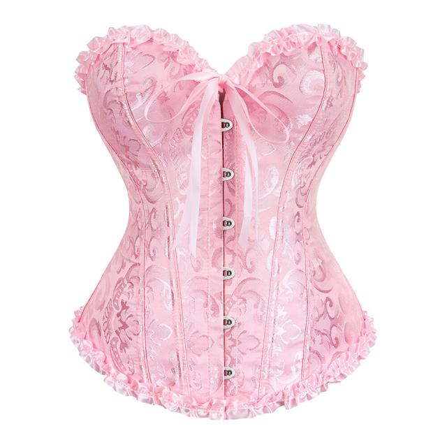 ピンクレースリボン コルセット S M L ぴんく色 コットン フック ボディースーツ コスプレ 衣装 補正下着 コスチューム SM ボンデージ 大人 ハロウィン 仮装 ドレス 拘束具 レースアップ オーバーバスト ベスト ビスチェ ウエスト レディース 女子 プレゼント 嫁 妻