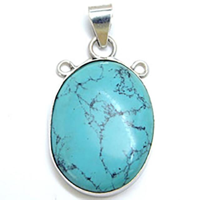 [天然石 シルバー925]  ターコイズペンダントトップ62 1個販売 オリジナル メンズ レディース プレゼント ギフト パワーストーン 男性 女性 彼氏 彼女 ネックレス チョーカー 1点もの 石 ストーン 刻印あり スターリングシルバー 楕円形 オーバル 丸型 丸い トルコ石 だ円形の通販は