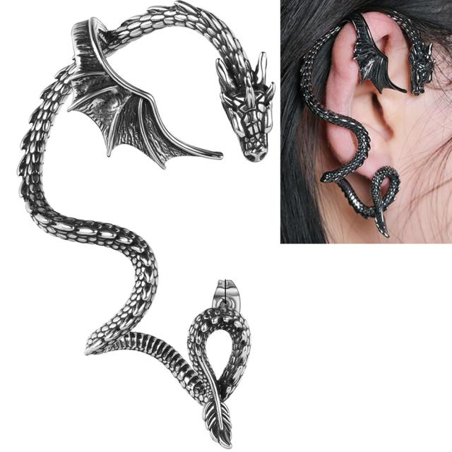 [ステンレス製 ファッションピアス] ファイヤードラゴン イヤーフック ステンレスピアス/1個販売 右耳用 8G 18ゲージ キャッチピアス イヤーラップ イヤーカフ イヤフック 人気 メンズ レディース 大きい ハロウイン 男 女 プレゼント スタッドピアスの通販は 5,500円