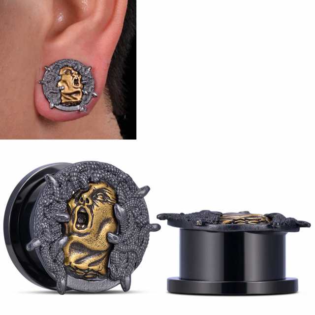 0G 00G 12mm ボディピアス] メデューサ ブラック ステンレス