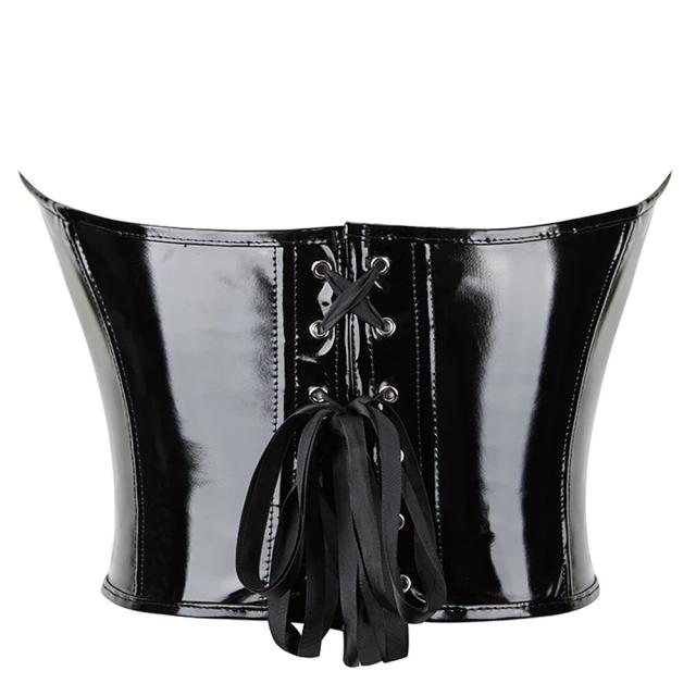 エナメル ブラックレザーウエスト コルセット S M L XL 黒色 皮 革