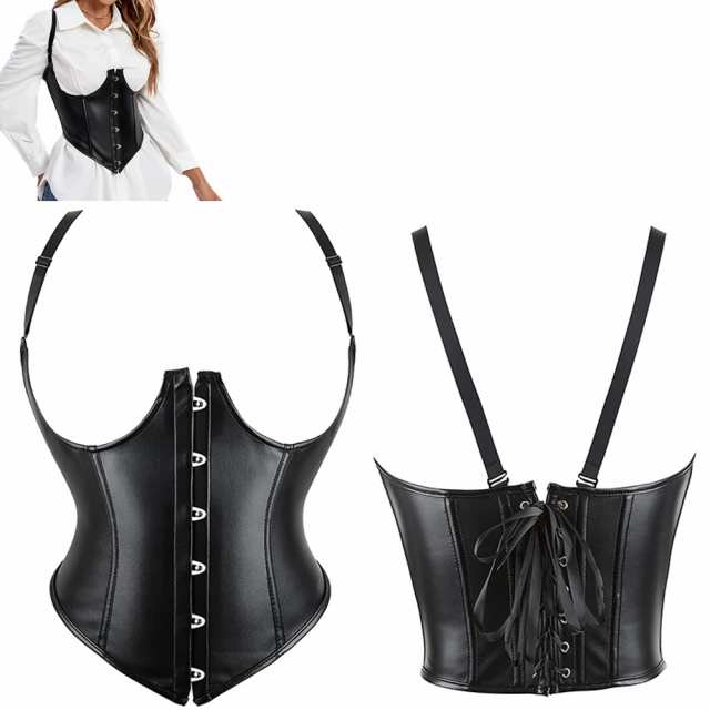 ブラックレザーベスト コルセット S M L XL 黒色 皮 革 ボディー