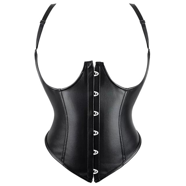 ブラックレザーベスト コルセット S M L XL 黒色 皮 革 ボディースーツ コスプレ 衣装 補正下着 セクシー コスチューム SM嬢風 ボンデージ 大人 ハロウィン 仮装 ドレス 拘束具 レースアップ オーバーバスト ブラ レザー ビスチェ ウエスト 仮装 セクシー アダルト レディース