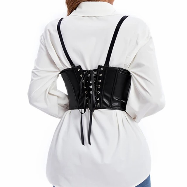 スーパーセール 半額 XL L M S コルセット ブラックレザーベスト 黒色 ボディー 革 皮 下着・アンダーウェア