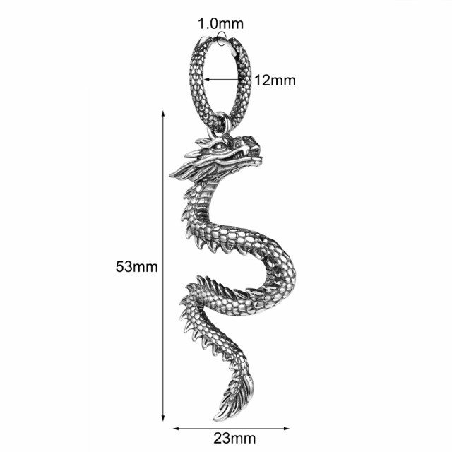 ビッグドラゴンステンレスフープピアス 1ペア販売 片耳 ステンレス製 メンズ レディース ステンレスピアス リングピアス 18G 18ゲージ 男