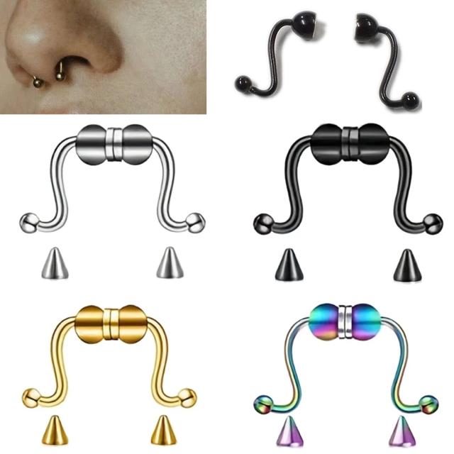 16G ボディピアス風 マグネットピアス ] ステンレス 髭 サーキュラー型