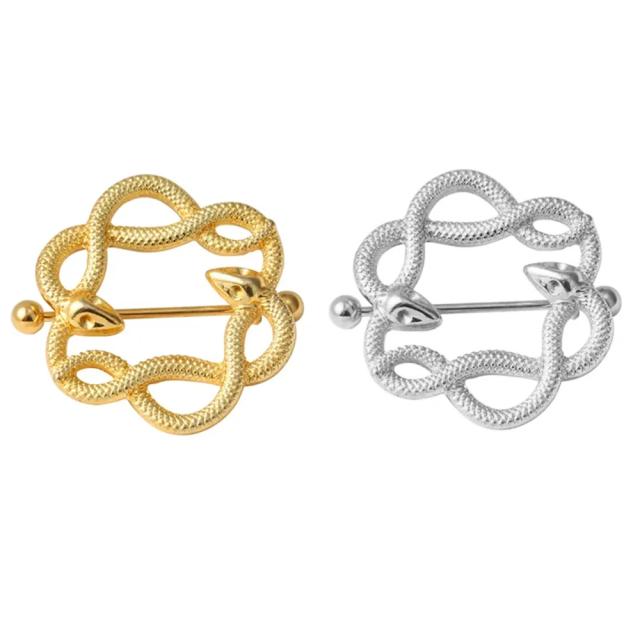 juu【ピアス】二点、ノベルティ付き ダブルスネイクエンブレムバーベル・ニップルピアス 14G: ボディ