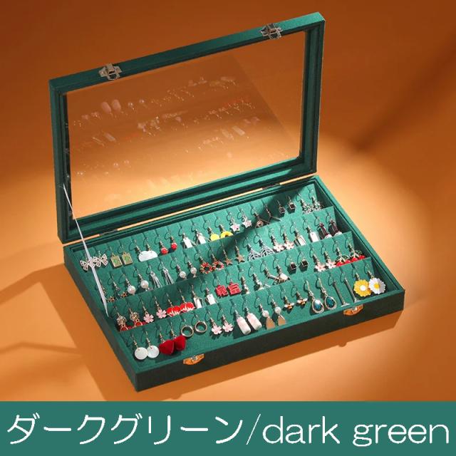 ガラスディスプレイケース(ピアス・ネックレス用）1個販売 ピアススタンド付き ジュエリーボックス ブラック ベージュ ダークグリーン グレー ベルベット 収納 ピアス イヤリング ネックレススタンド ペンダントショーケース フェイクレザー 撮影用 ギフト_16