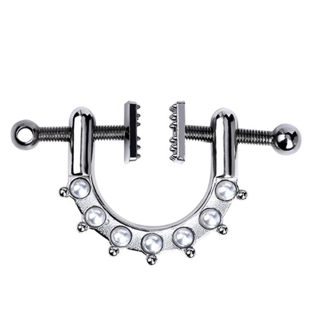 [乳首 ノンホールピアス] パール チェーン ニップルクランプ 1個販売 はさむ 繋ぐ クサリ 鎖 ボディピアス メンズ レディース 開けない ネジタイプ ニップルクリップ 挟む ボディーピアス つなぐ 乳首ピアス 人気 男性 女性 大人 プレゼント ステンレス 胸 おしゃれ 真珠_1