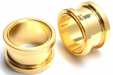 [ 22mm ネジ式 24金メッキ ボディピアス ] ゴールドトンネル 22.0mm 22ミリ ボディーピアス サージカルステンレス316L ホール系 金アレ メンズ レディース ネジタイプ スクリュー 土管型 プラグ プレーン ホールトゥピアス リングを通す イエローゴールド 耳 インチ でかい_1