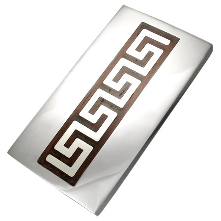 エターナルステンレスマネークリップ ウッド 木目調 ギリシャ文字 永遠 サージカルステンレス316L 丈夫で高級感あり ギフト メンズ レディース 大人 お金を挟む お札  財布 おしゃれ スーツに似合う ステンレス はさむの通販は 7,013円