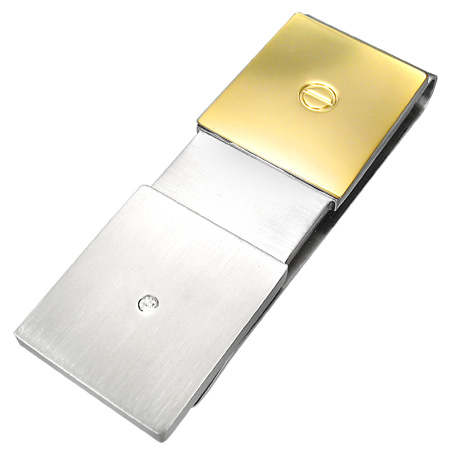 バレンシアステンレスマネークリップ（ゴールド）金色 クリスタル ジルコニア サージカルステンレス316L 丈夫で高級感あり ギフト メンズ 大人 お金を挟む お札 財布 おしゃれ スーツに似合う はさむ 誕生日 父の日 お父さん 彼氏 パパ 外国人や男の子に人気