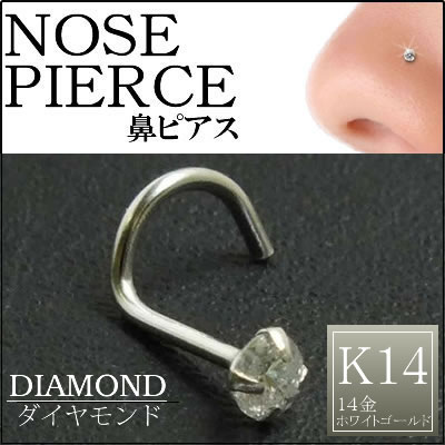 [ 14金 ホワイトゴールド ダイヤモンド 鼻ピアス 20G ] 人気サイズ ダイヤ 品質（クラリティ SI 2.5mm）K14WG 20ゲージ 本物 14金ゴールド ギフト プレゼント 高級 ボディピアス メンズ レディース カラット スクリュウ 白金 ノーズスクリュー カーブ ツイストの通販は