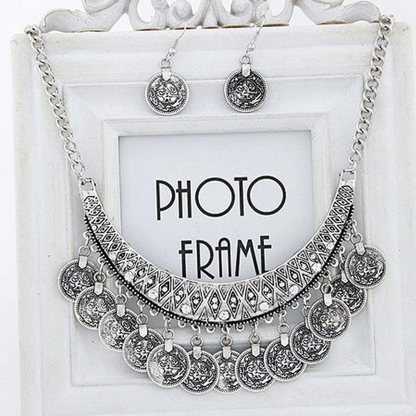 ボヘミアンコインピアス＆ボヘミアンネックレス セット ネックレス