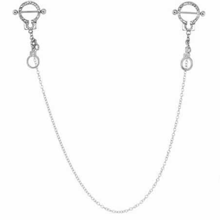 [ 14G ニップル 乳首 ] 手錠ニップルチェーンピアス ストレートバーベル つなぐ 繋ぐ 2個の乳首 ポリス おもしろ 面白い オモシロ シールド 14ゲージ 胸 乳輪 ボディピアス メンズ レディース サージカルステンレス316L ボディーピアス 乳首ピアス 別売り16Gに変更可能の通販は 5,544円