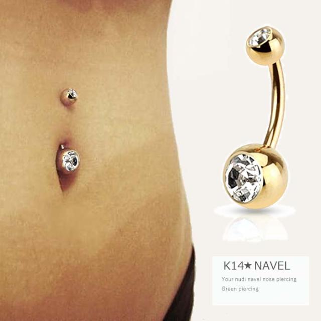 [K14 高級 イエローゴールド ヘソピアス] 14金 ダブル ジュエル へそピアス 14ゲージ 臍ピアス ボディピアス 本物の金 メンズ レディース ギフト バナナバーベル カーブバーベル ファーストピアス セカンドピアス プレゼント ギフト シンプル プレーン 定番 14K ジルコニアの通販は