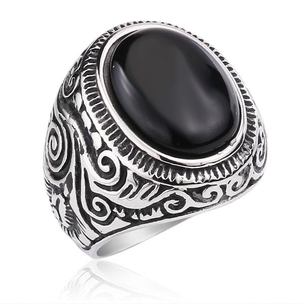ボヘミアンエンブレムオニキス ステンレスリング（PRB166）サイズ/16号/18号/21号/23号/26号/28号/31号 黒色 ブラック ストーン 天然石 インディアンジュエリー 大きいサイズ ビッグサイズ 印台型 チャンピオンリング 指輪 サージカルステンレス316L メンズ プレゼント 中指の通販は 5,500円