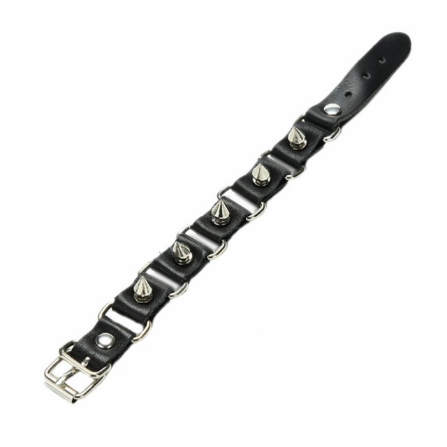 ブラックレザーパンクブレスレット 手首 トゲトゲ スパイク 黒色 革 皮