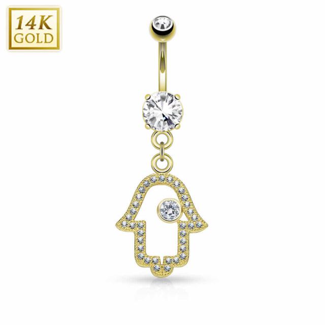 [14K 刻印あり K14 イエローゴールド ボディピアス] 14金 ボヘミアンハムサ へそピアス へそピアス 14G 14g 14ゲージ ボディーピアス ヘソピアス 臍ピアス メンズ レディース キュービックジルコニア プレゼント 誕生日 記念日 クリスマス 高級 刻印付 ハンド 手 ボヘミアン