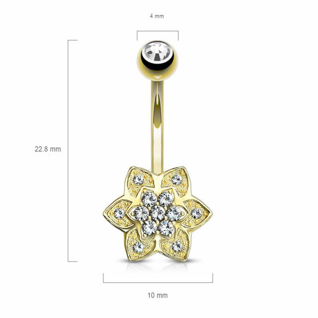 [14K 刻印あり K14 イエローゴールド ボディピアス] 14金 ロータスフラワークリスタル へそピアス 14G 14g 14ゲージ ボディーピアス ヘソピアス 臍ピアス メンズ レディース キュービックジルコニア プレゼント 誕生日 記念日 クリスマス 高級 刻印 花 蓮の花 ハス 大きい_4