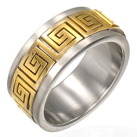 ゴールドキースピンステンレスリング（RHO010）サイズ/11号 金色 回る クルクル ユニーク ギリシャ文字 指輪 サージカルステンレス316L 低アレルギー メンズ レディース ペアリング プレゼント ギフト 結婚 婚約 記念日 誕生日 ピンキーリング ファランジリングの通販は 5,225円