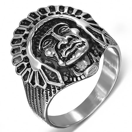 インディオステンレスリング（RMT191）サイズ/31号 インディアンの顔 おもしろ 指輪 サージカルステンレス316L 低アレルギー メンズ レディース ペアリング プレゼント ギフト 結婚 婚約 記念日 誕生日 ピンキーリング ファランジリングの通販は