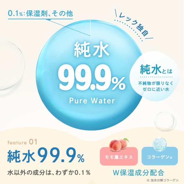 おしりふき 純水99.9% ふんわりタイプ 80枚×20個 計1,600枚 限りなく水に近い安心 レック