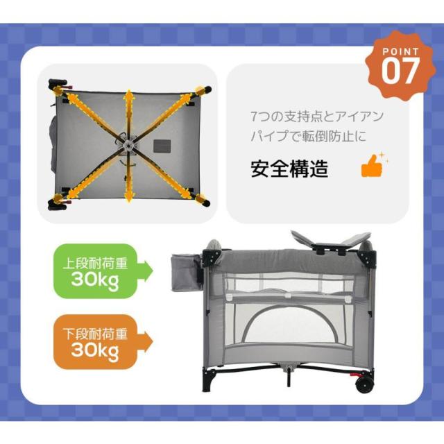 プレイヤード ベビーサークル 折りたたみ 添い寝ベッド おむつ替えテーブル付 お昼寝マット キャリーバッグ付 マットレス付 キャスター付き 多機能 出産祝い_14
