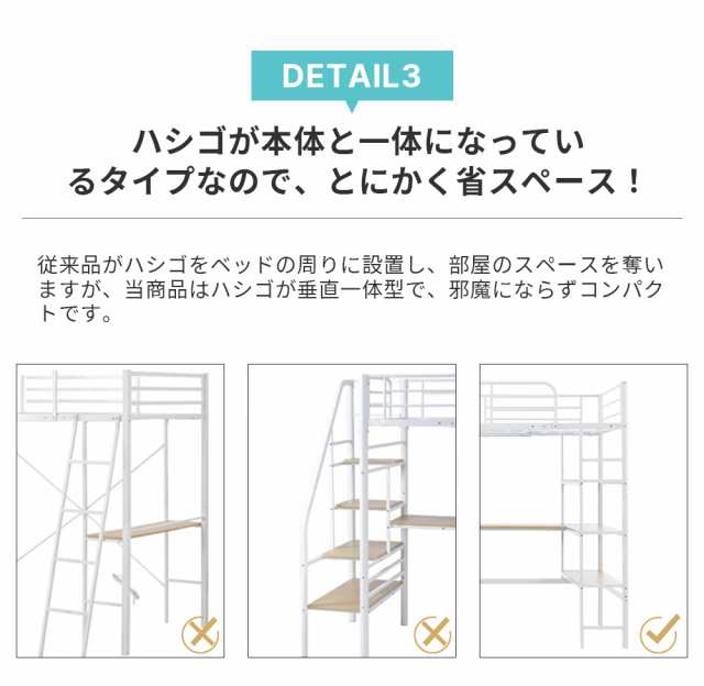 ロフトベッド シングル パイプベッド デスク付き コンセント付き ロフトベッド シングル パイプベッド デスク付き コンセント付き