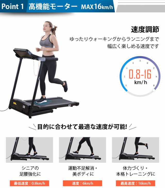 ルームランナーンニングマシーン 最大16km ｈ 家庭用 電動ウォーカー 折りたたみ 健康器具 ダイエット フィットレスの通販はau Pay マーケット Feliz