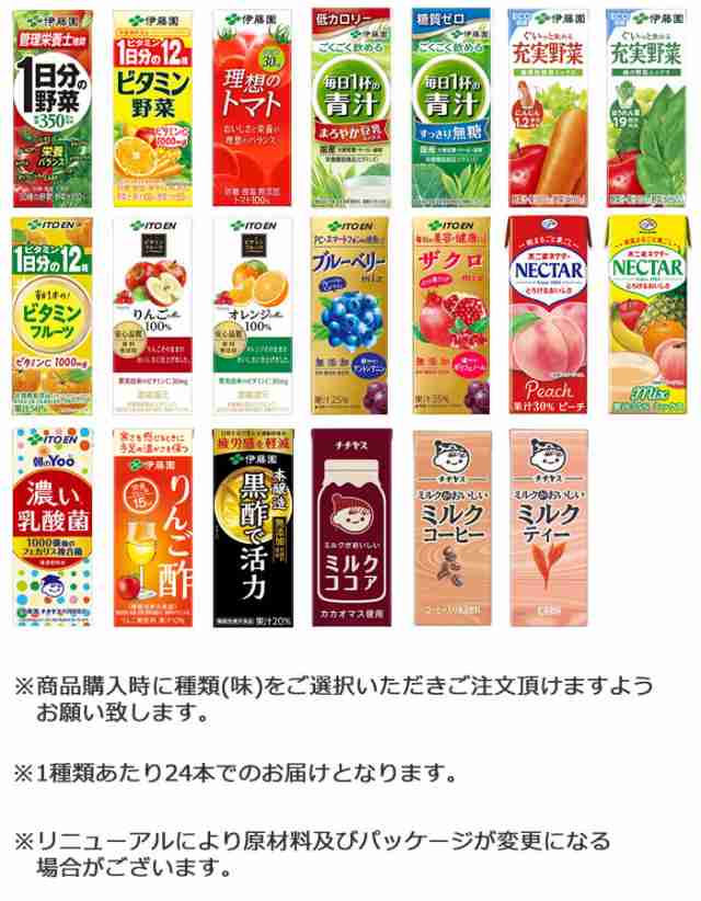 伊藤園 野菜ジュースなど 選べる20種 紙パック200ml 24本入×2ケース（48本） 送料無料 伊藤園 一日分の野菜 充実野菜 トマトジュースの通販はau  PAY マーケット - キャンディコムウェア