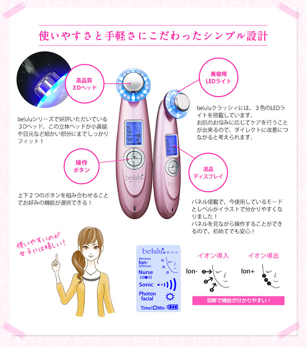 美ルル クラッシィ 美ルル専用美容液付き (送料無料) 美顔器 belulu classy 超音波 イオン導入 イオン導出 光エステ LED クレンジング 毛穴ケア_10