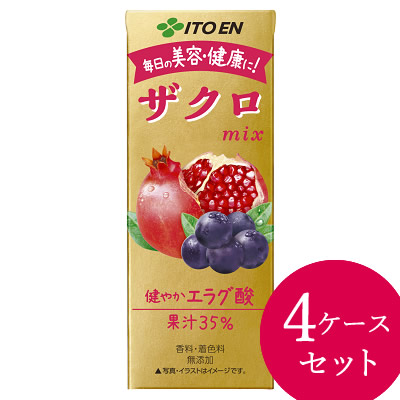 伊藤園 ザクロmix 200ml×96本 (24本×4ケース) 紙パック (送料無料) ザクロ ざくろ 柘榴 ジュース ドリンク ポリフェノール ウロリチン エラグ酸 無添加 美容 健康 手軽の通販は
