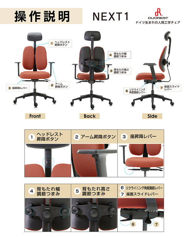 DUOREST デュオレスト NEXT1 正規品 (全国一律送料無料) デスクチェア オフィスチェア ビジネスチェア 高機能チェア 椅子 イス ロッキング機能 肘付 アーム付 リクライニング ヘッドレスト_3