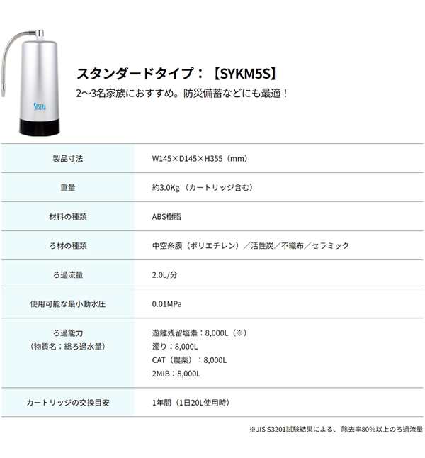 サイテックス フェーズフリー浄水器 SESERA せせら スタンダードタイプ SYKM5S (送料無料) 浄水器 防災用浄水器 日本製 濾過器 災害 飲料