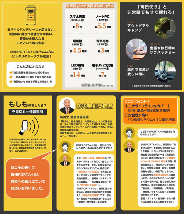 リン酸鉄バッテリー搭載 多機能ポータブル電源 ENEPORTA+3 プラススリー EPR-301 (送料無料) ポータブル電源 スマホ 充電 停電 USB ランタン 28,000mAh 懐中電灯 FMラジオ 非常用電源 ライフライン 防災用品 災害 防災グッズ アウトドア 旅行 軽量 クマザキエイム