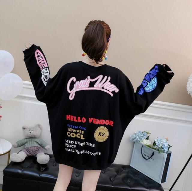 パーカー トップス レディース クルーネック プリント 大きいサイズ 長いパーカー おしゃれ ブラック ホワイトの通販はau Pay マーケット Deris