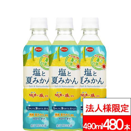 法人様限定 送付先：中部・関東・関西限定 送料無料 えひめ飲料 POM 塩と夏みかん 490ml 24本×20箱 (計480本) 熱中症対策 水分補給 ナトリウム 甘さ控えめ 伯方の塩 国産夏みかん 柑橘 清涼飲料水