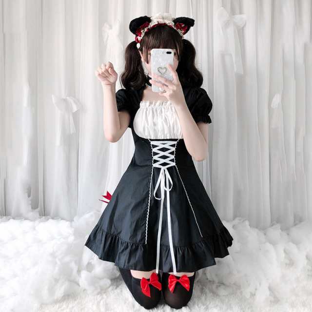 メイド服2Ｌ、角襟黒クラシカルロングワンピースと白ロングフリルエプロンのセット御了承お願い致します