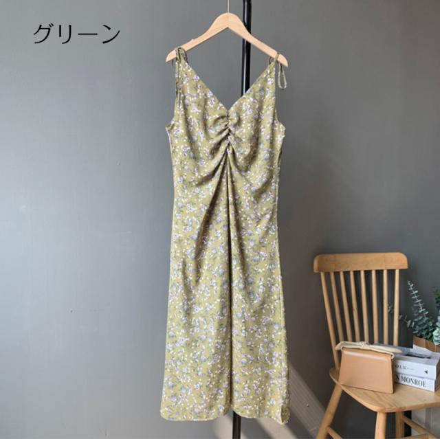 シフォンワンピース ロング 長さ調整できる ｖネック 超ロング 総柄 ブラウジング 花柄 ロングワンピース レディース ノースリーブ キの通販はau Pay マーケット ライサ