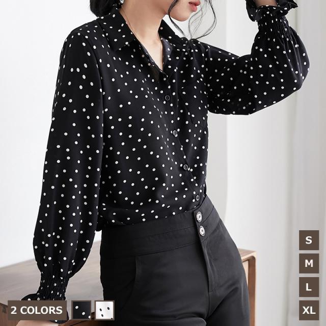 スキッパーシャツ 水玉柄 ドット柄 シフォンブラウス レディース シャツ ブラウス オフィス 長袖ブラウス トップス フリル袖 Ol ビジネスの通販はau Pay マーケット 中天商事