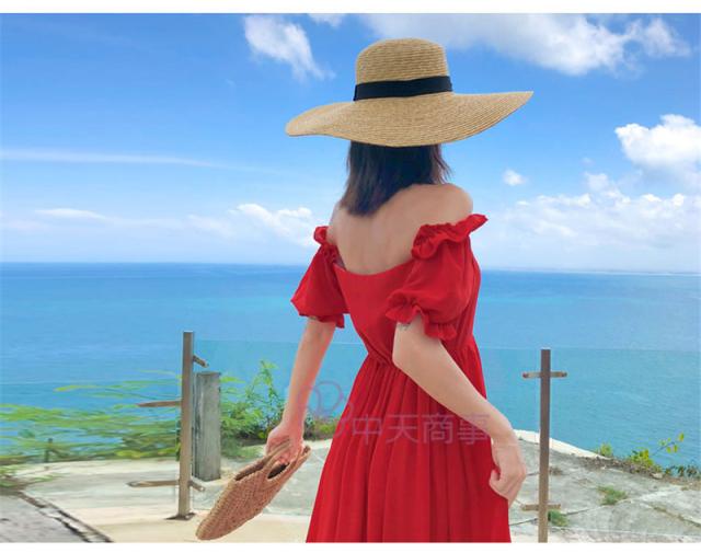 ワンピース オフショルダーワンピース 赤 無地 マキシワンピース オフショルダー肩出し ドレス バルーンスリーブ 半袖 フレア 夏物 二次の通販はau Pay マーケット 中天商事