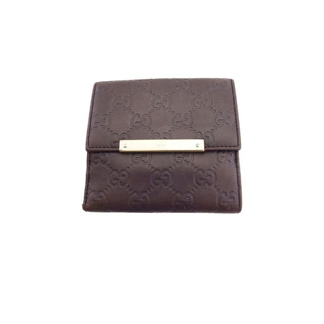 【X'masセール★30%OFF】グッチ GUCCI 二つ折り財布グッチシマ ロゴプレート ブラウン ゴールド レディース 中古