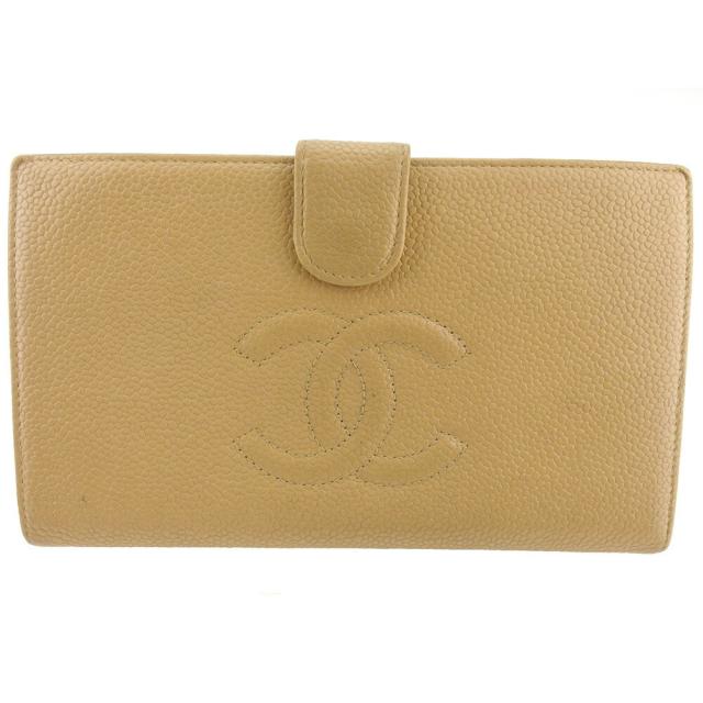 【BIGお買い物ラリー★30%OFFセール中】シャネル CHANEL 長財布ココマーク オールドシャネル ベージュ ゴールド レディース 中古
